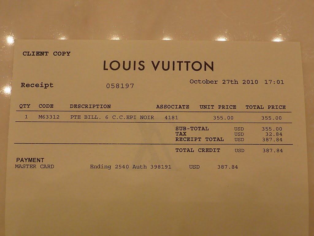 Printable Louis Vuitton Receipt Pdf