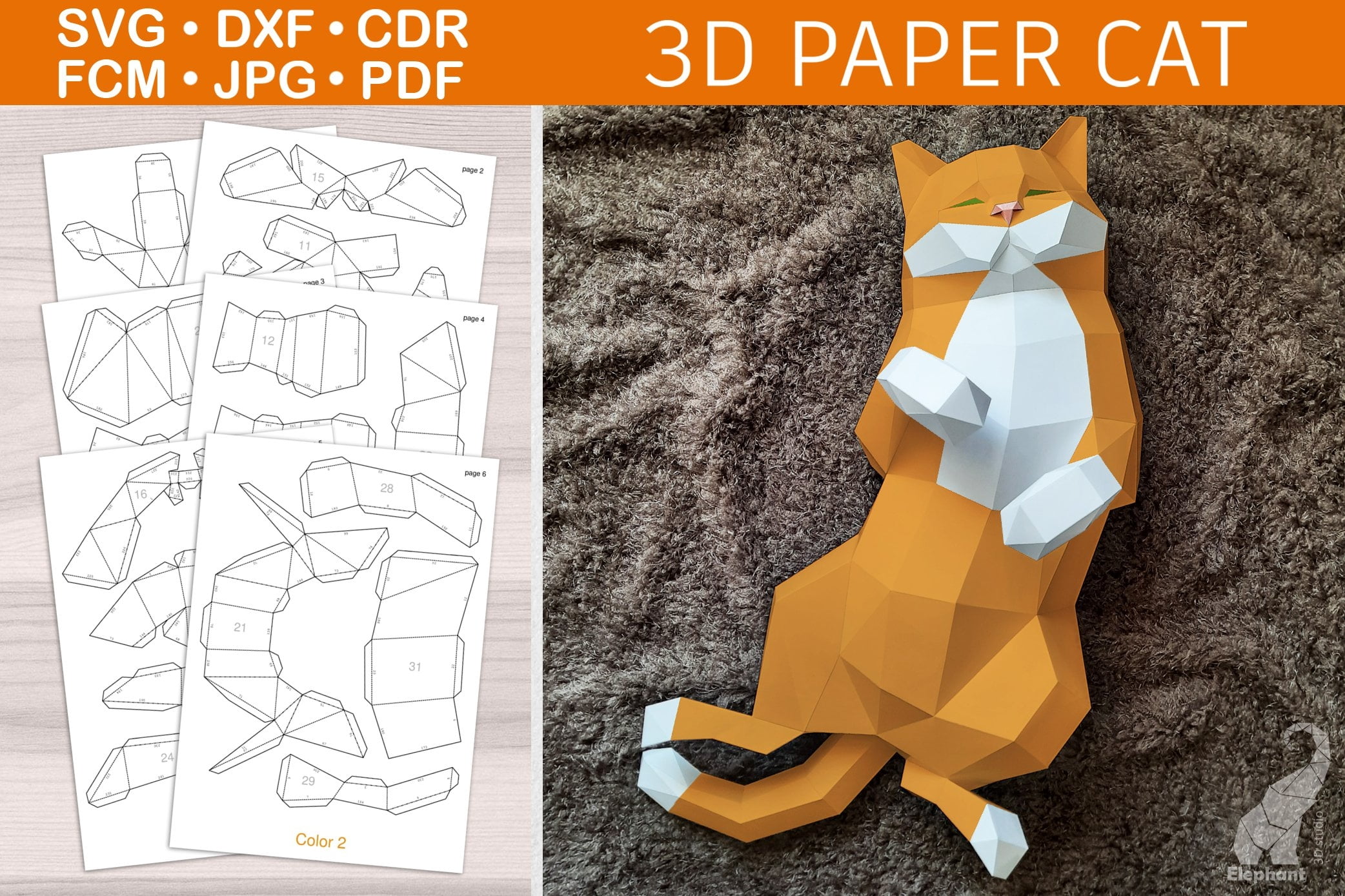 Low Poly 3D Paper Craft Cute Cat Template