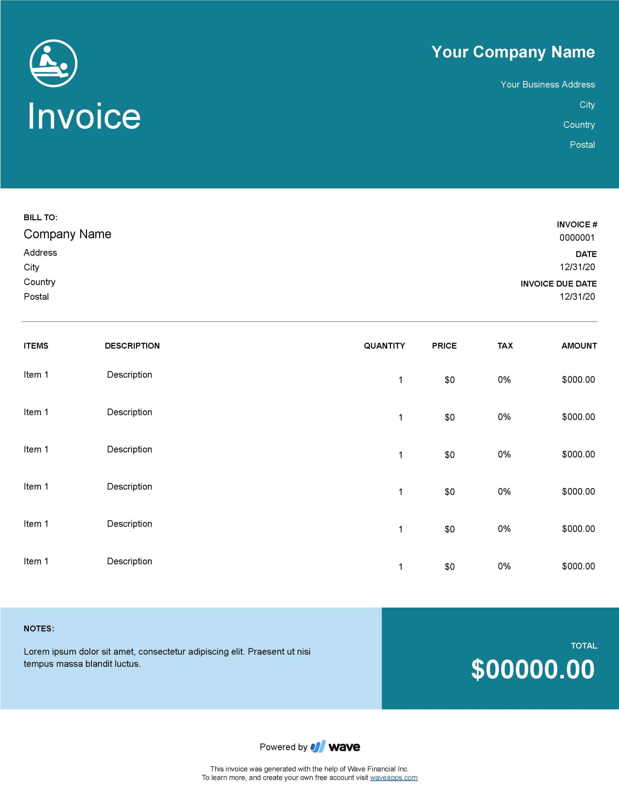 Printable Format Massage Invoice Template