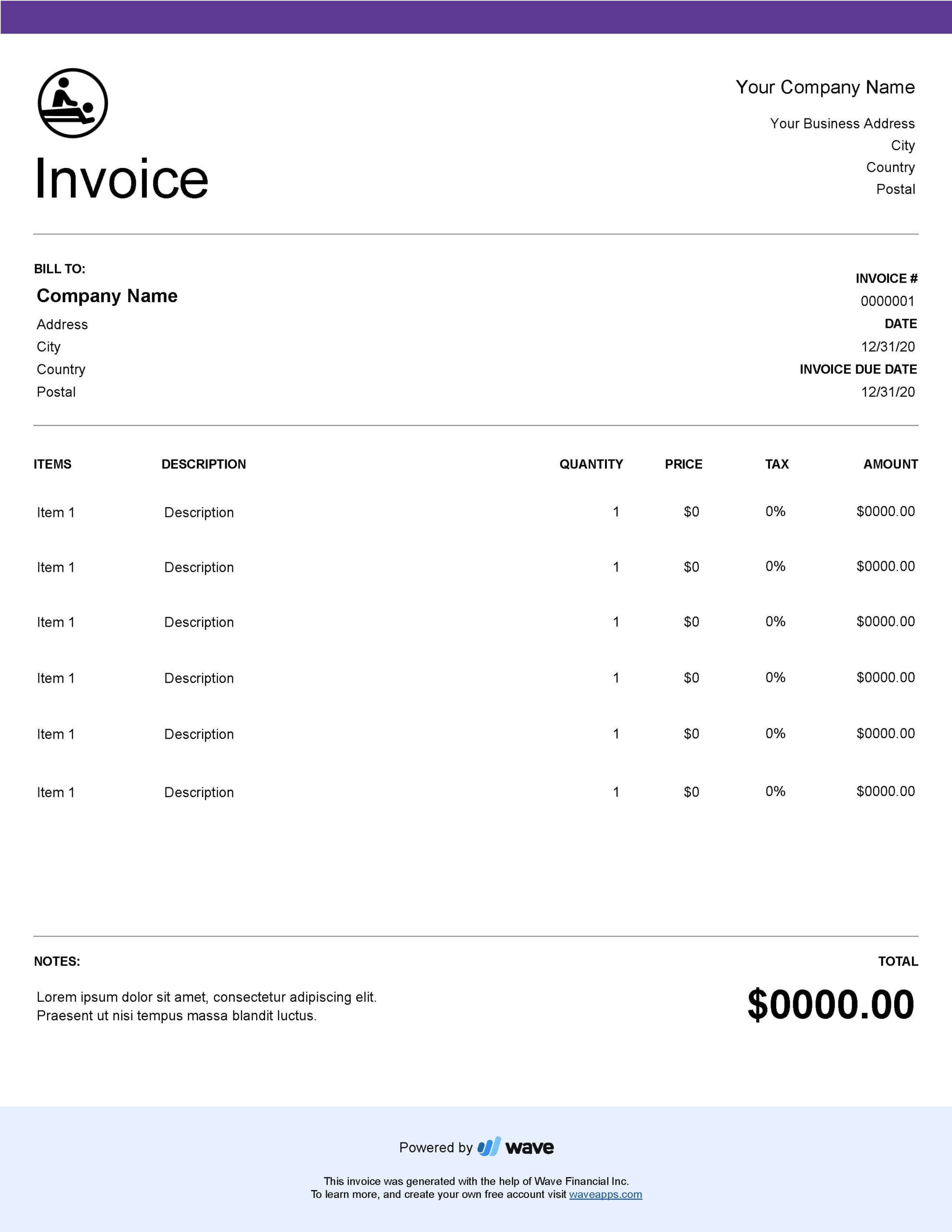 Massage Therapy Invoice Template Free Download