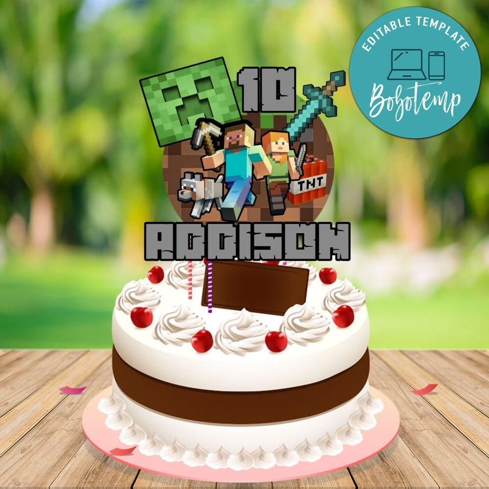 Happy Birthday Minecraft Cake Toppers Printable