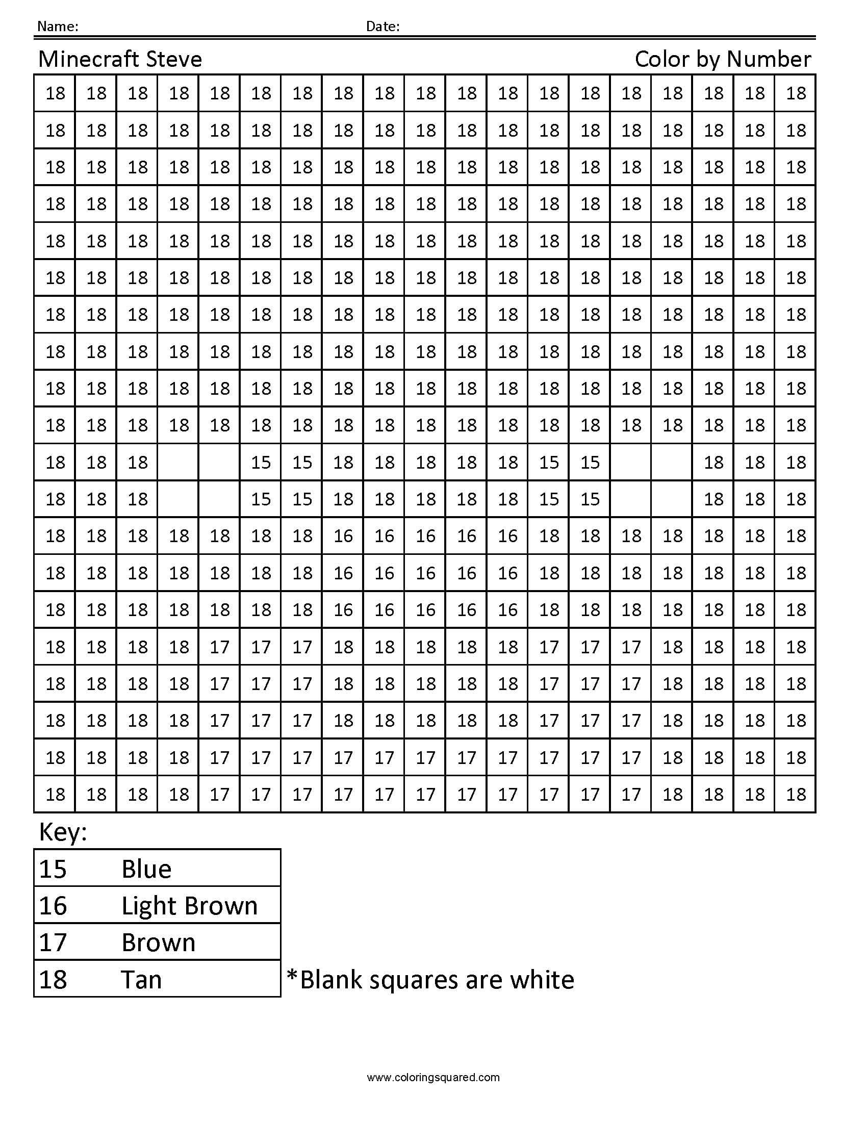 Minecraft Steve Color By Number Math Coloring Worksheets Math Worksheets Math Coloring