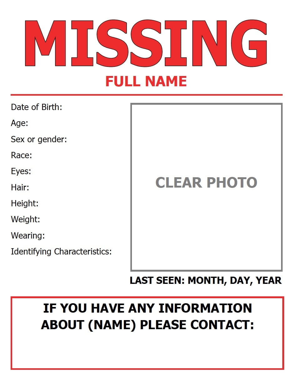 Missing Person Flyer NIWRC