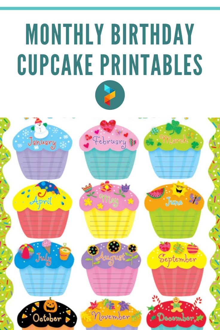Monthly Birthday Cupcake Printables Classroom Birthday Birthday Chart For Preschool Birthday Bulletin