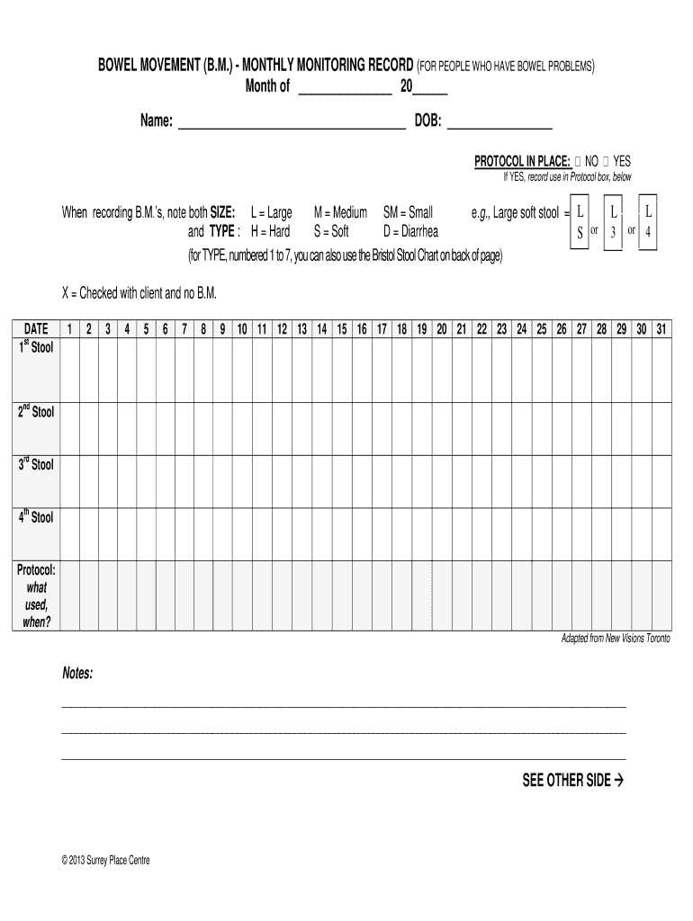Monthly Bowel Movement Chart Fill Out Sign Online DocHub