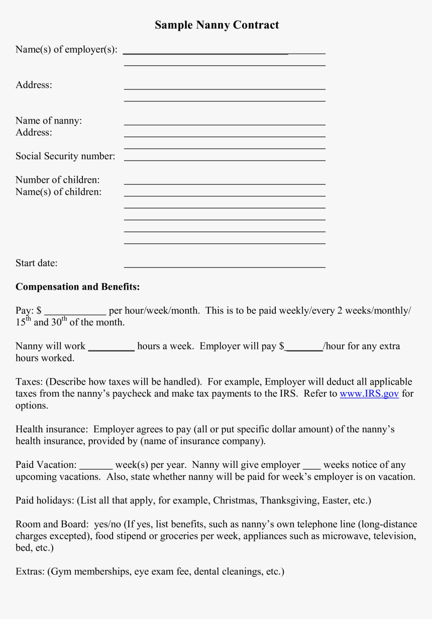 Printable Nanny Contract Template