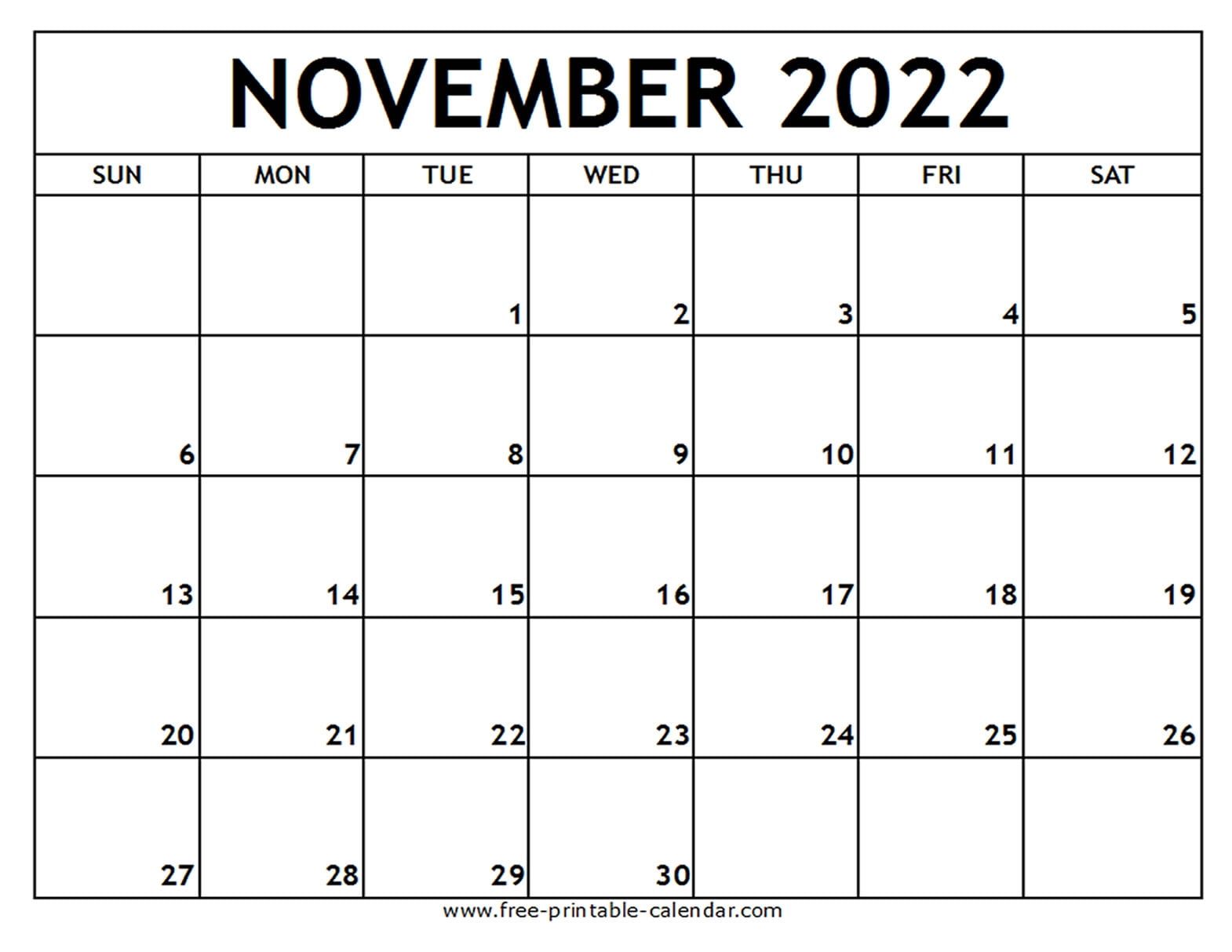 November 2022 Printable Calendar Free printable calendar