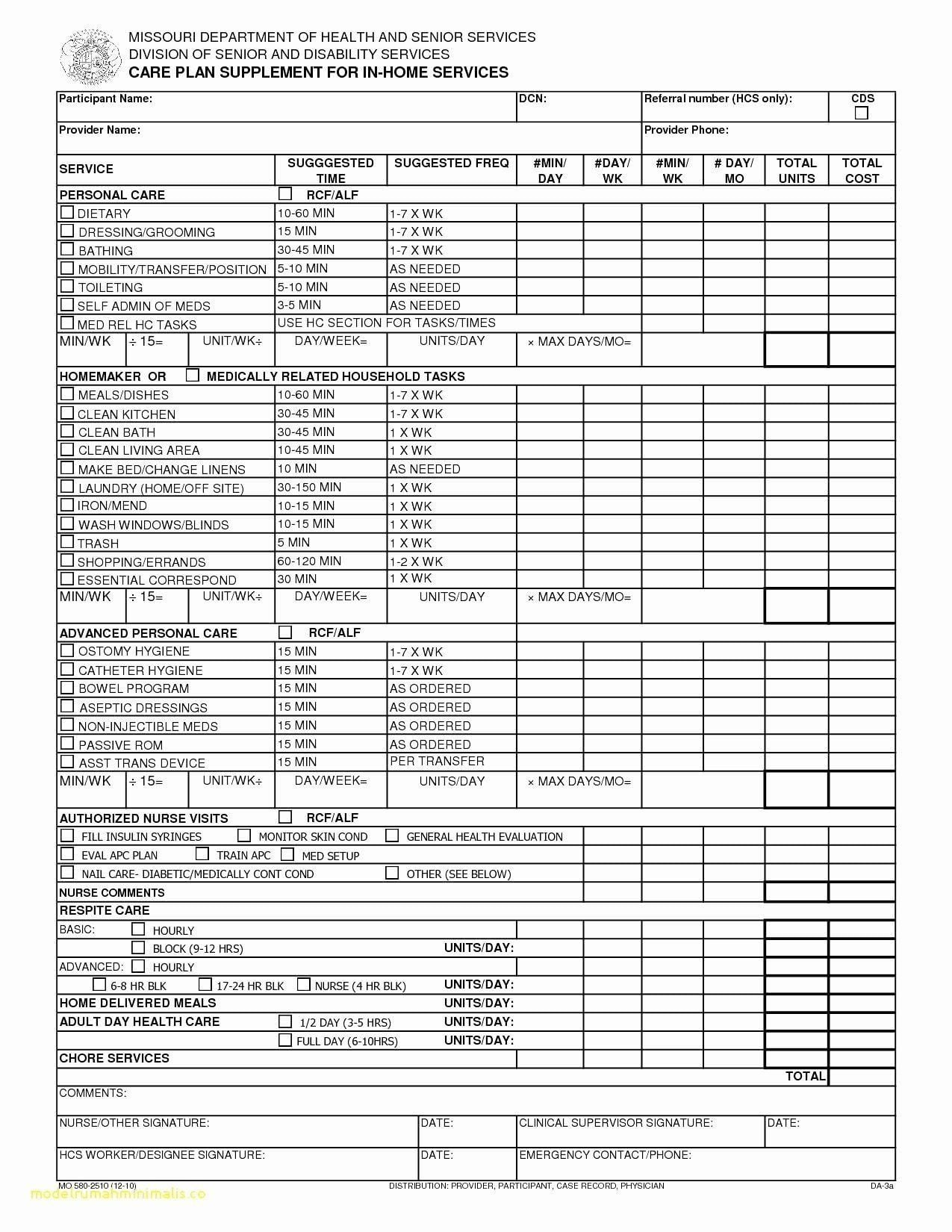 Printable Home Health Aide Care Plan Template