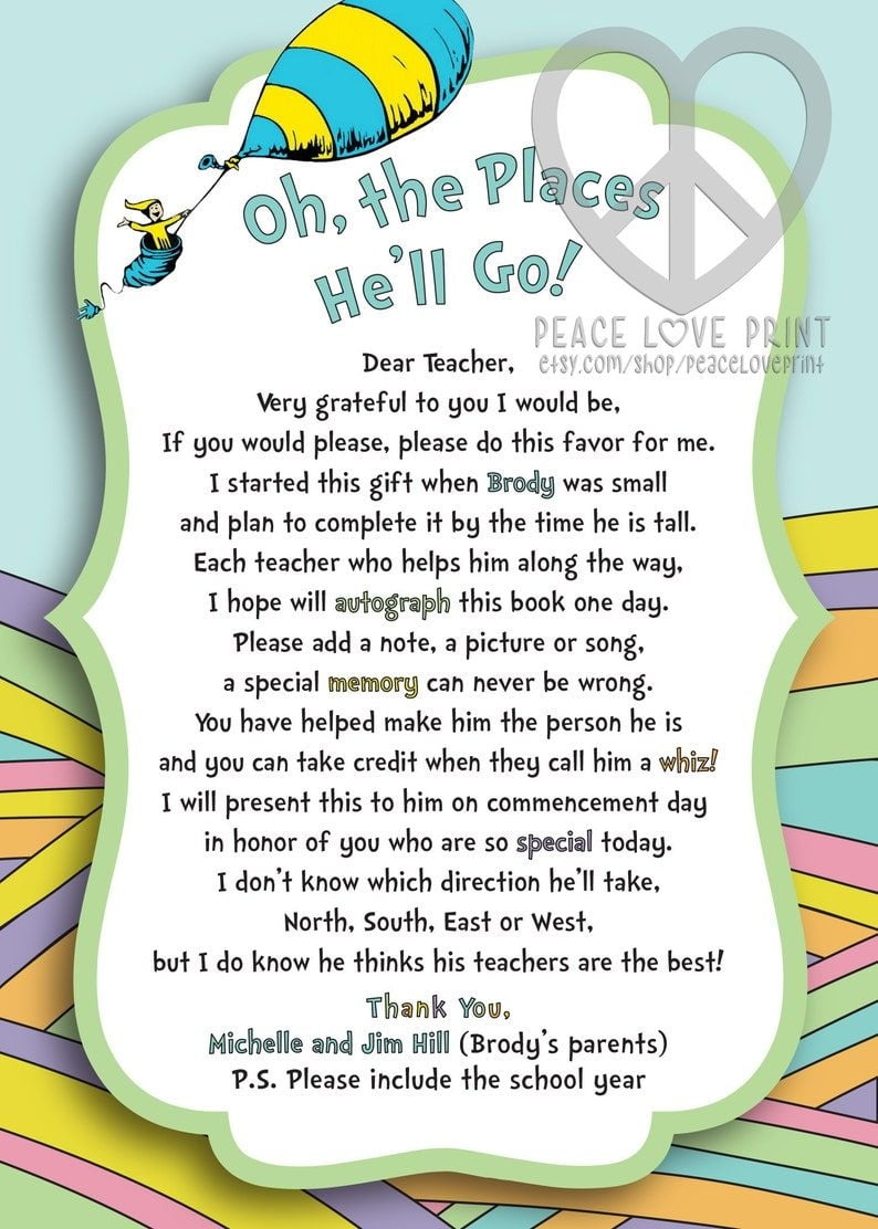 Oh The Places You'll Go Letter To Teacher Template Printable