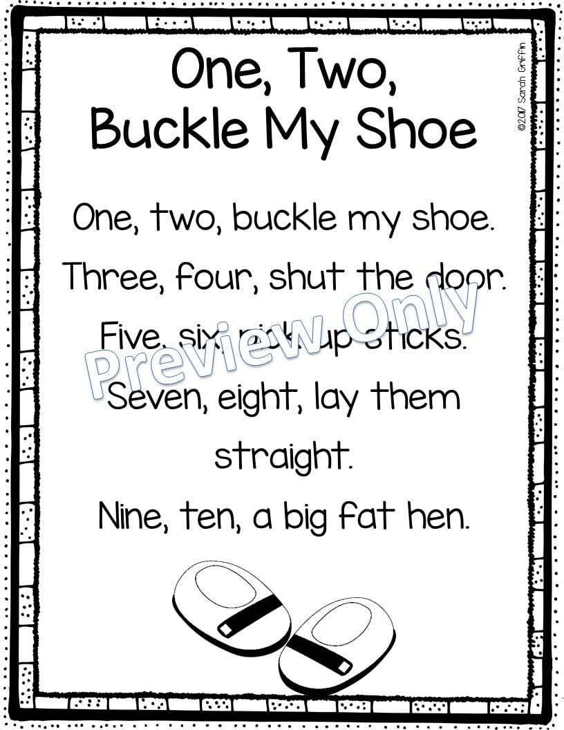 One Two Buckle My Shoe Printable Nursery Rhyme Poem For Kids Rhymes For Kids Nursery Rhymes Poems Kids Nursery Rhymes