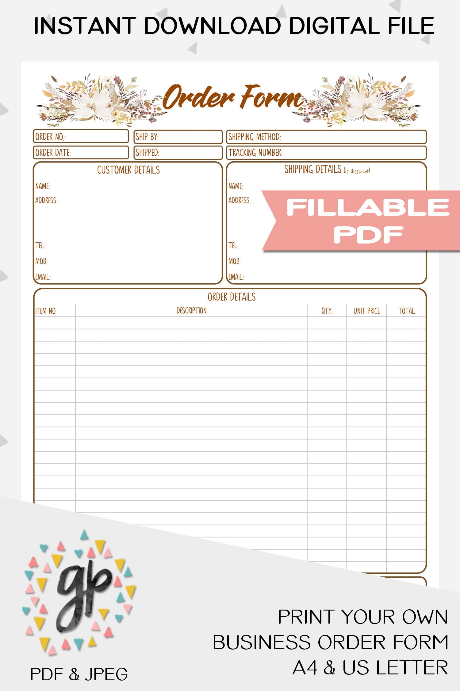 Order Form Printable For Handmade Business Client Order Form Etsy Schweiz