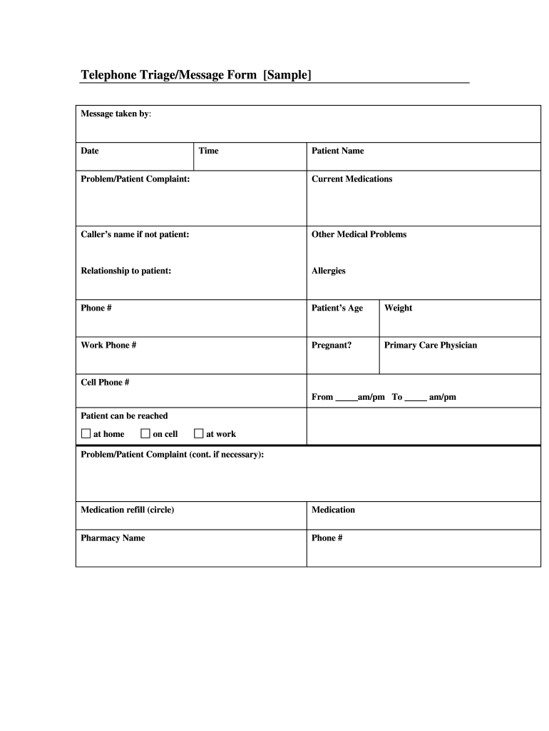 Phone Triage Template Fill Online Printable Fillable Blank PdfFiller