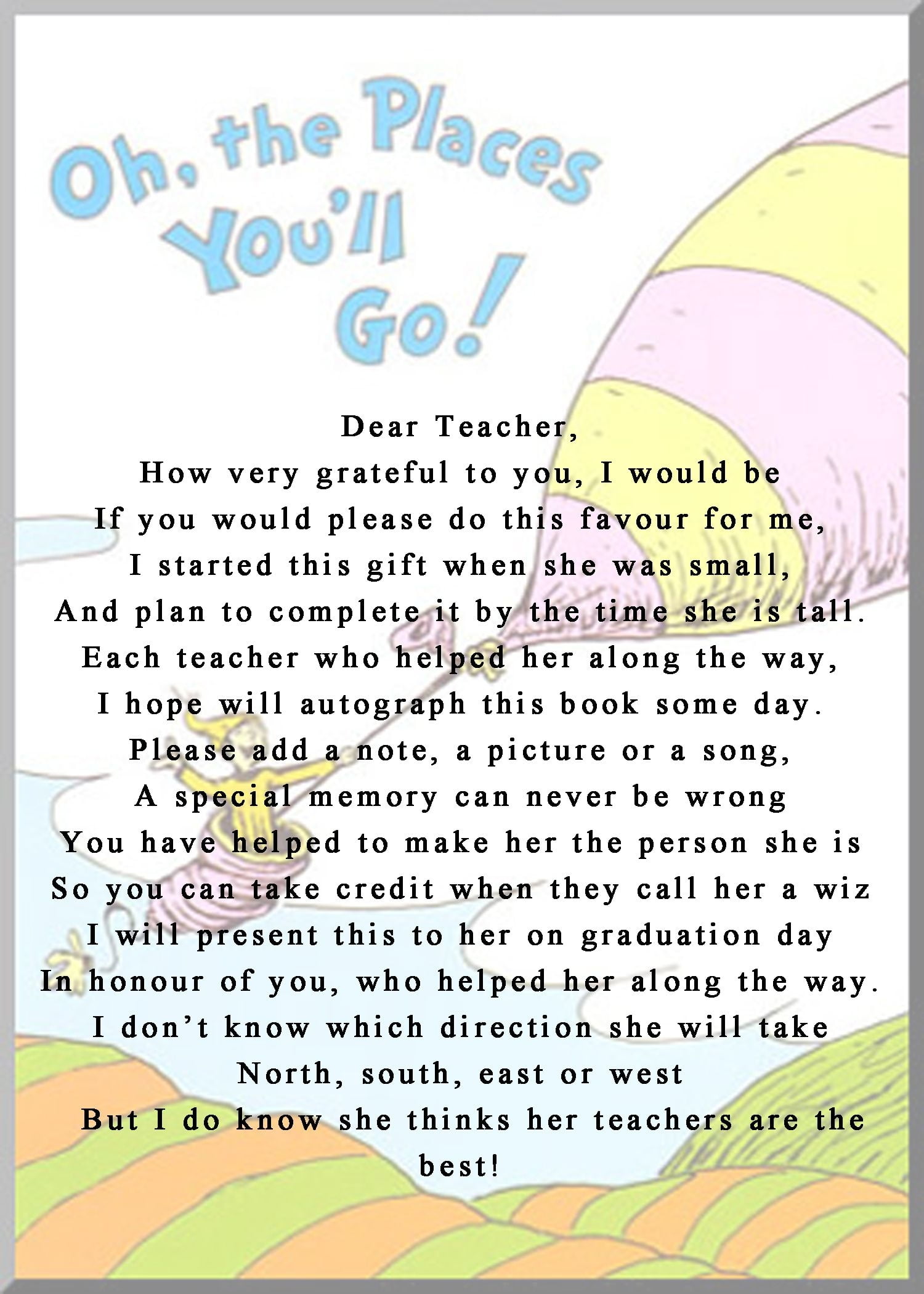 Oh The Places You Ll Go Teacher Note Printable