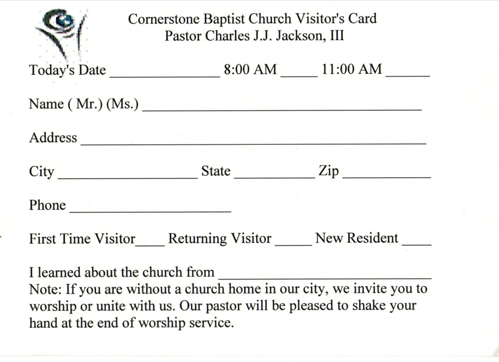 Printable Church Visitor Card Template