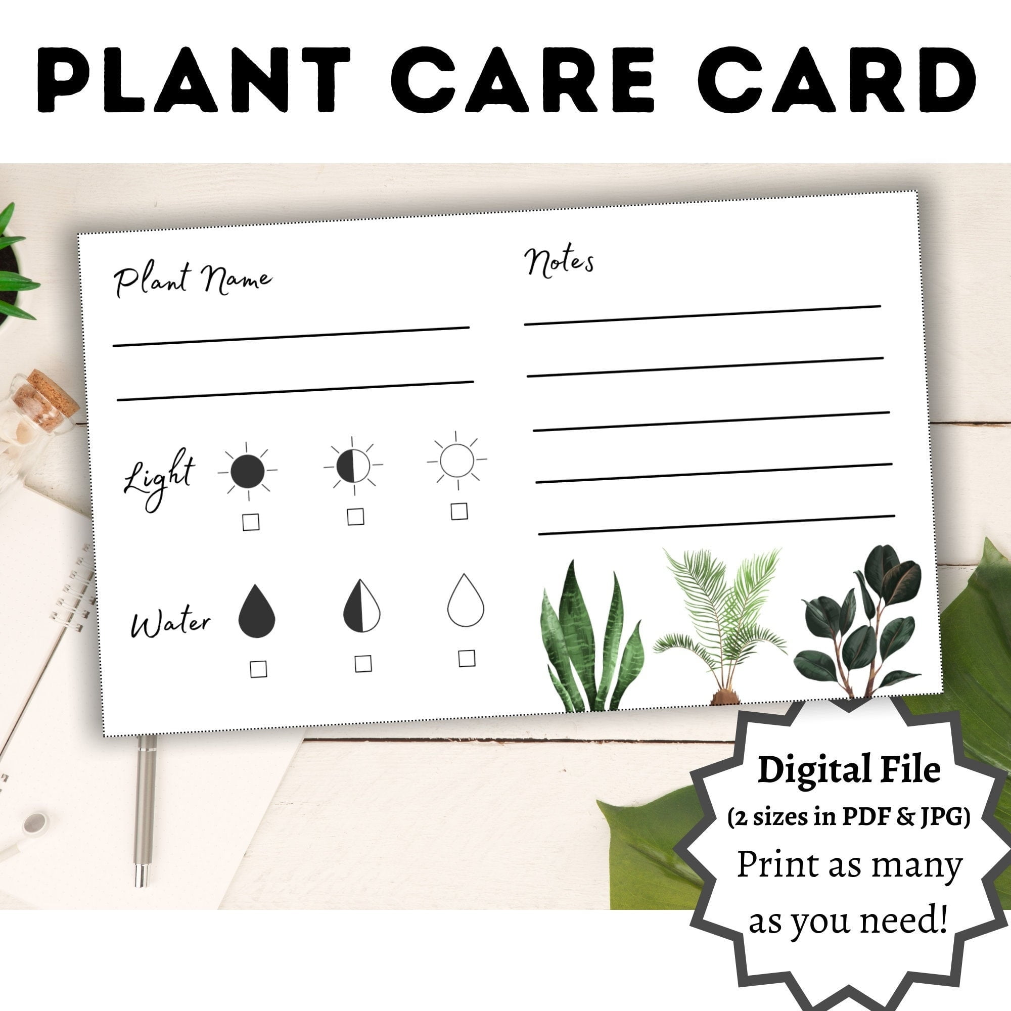 Plant Care Card Blank Card Printable Digital Download Etsy de