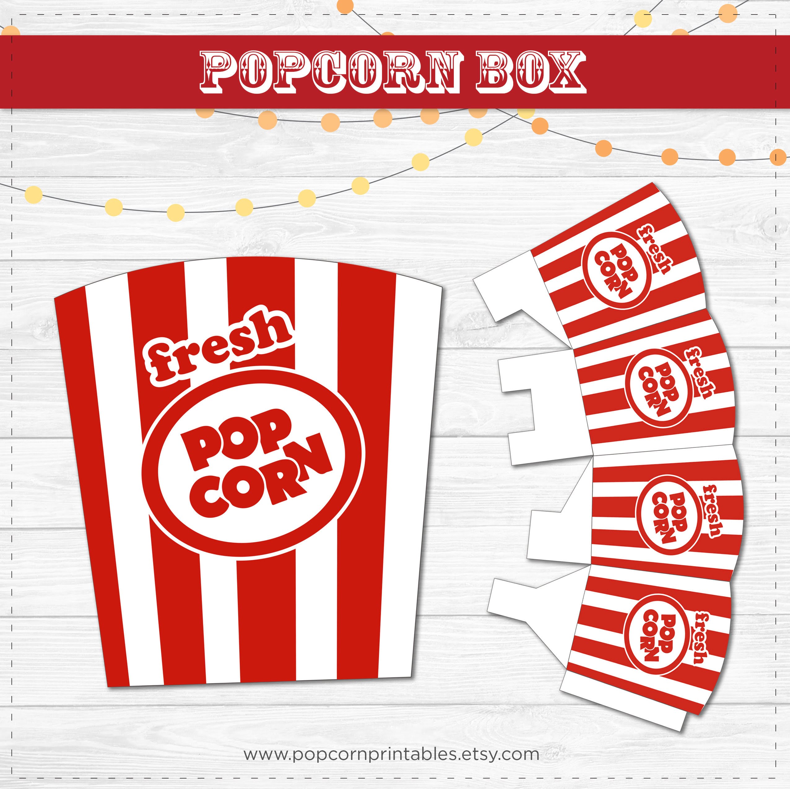 Popcorn Box Printable Instant Download PDF Carnival Popcorn Etsy de