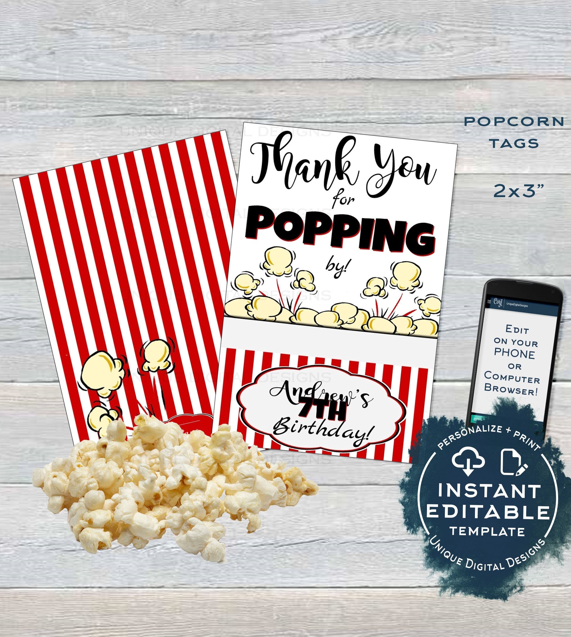 Popcorn Tag Editable Popcorn Party Favor Labels Food Tag Etsy de