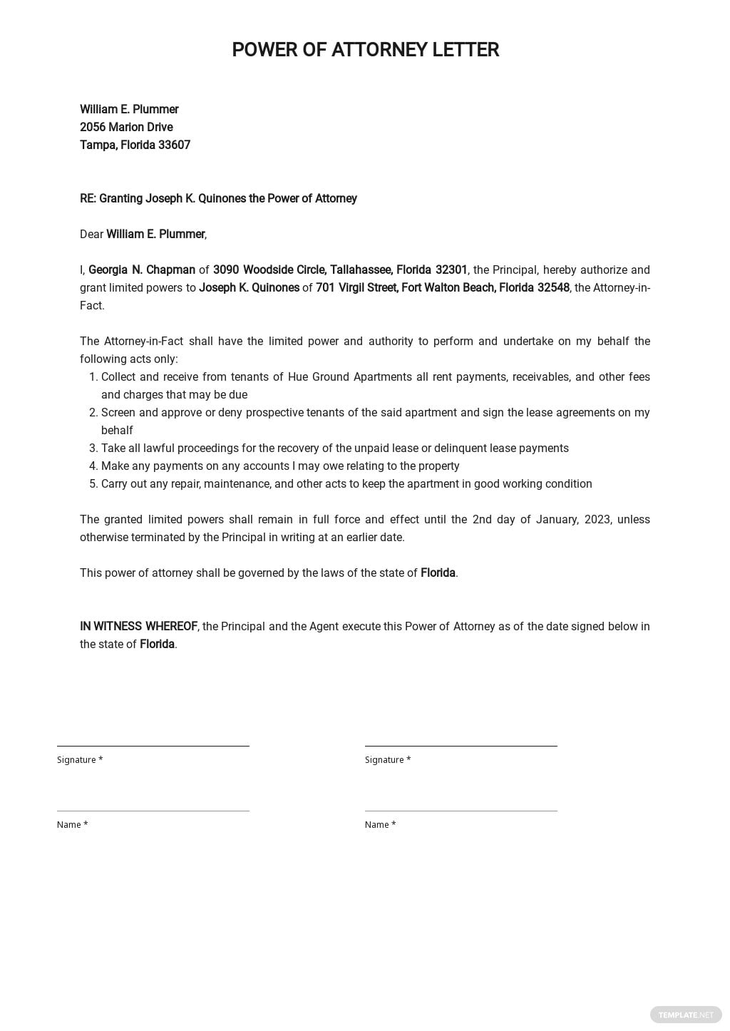 Printable Power Of Attorney Resignation Letter Template
