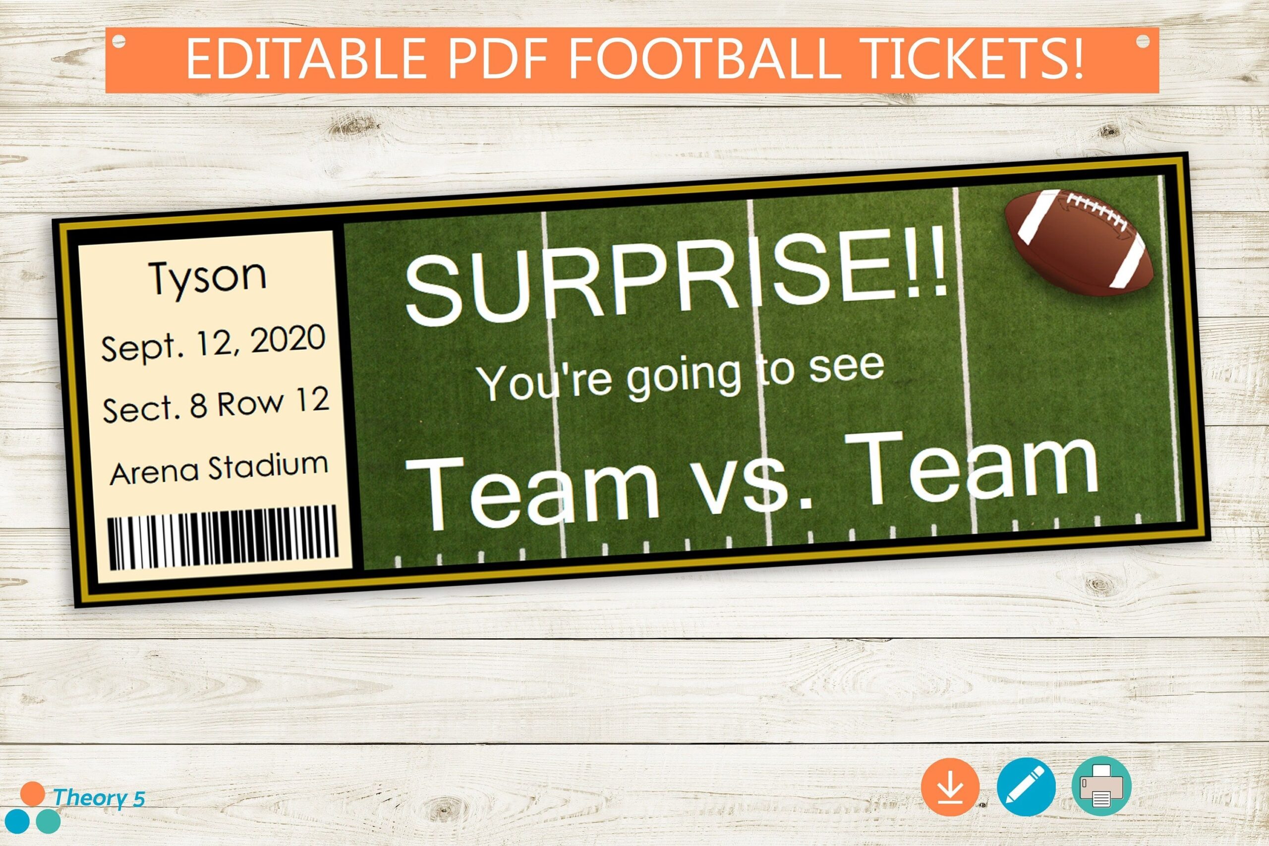 Printable And Editable Football Tickets Adobe PDF Surprise Etsy Football Ticket Game Tickets Football Game Tickets