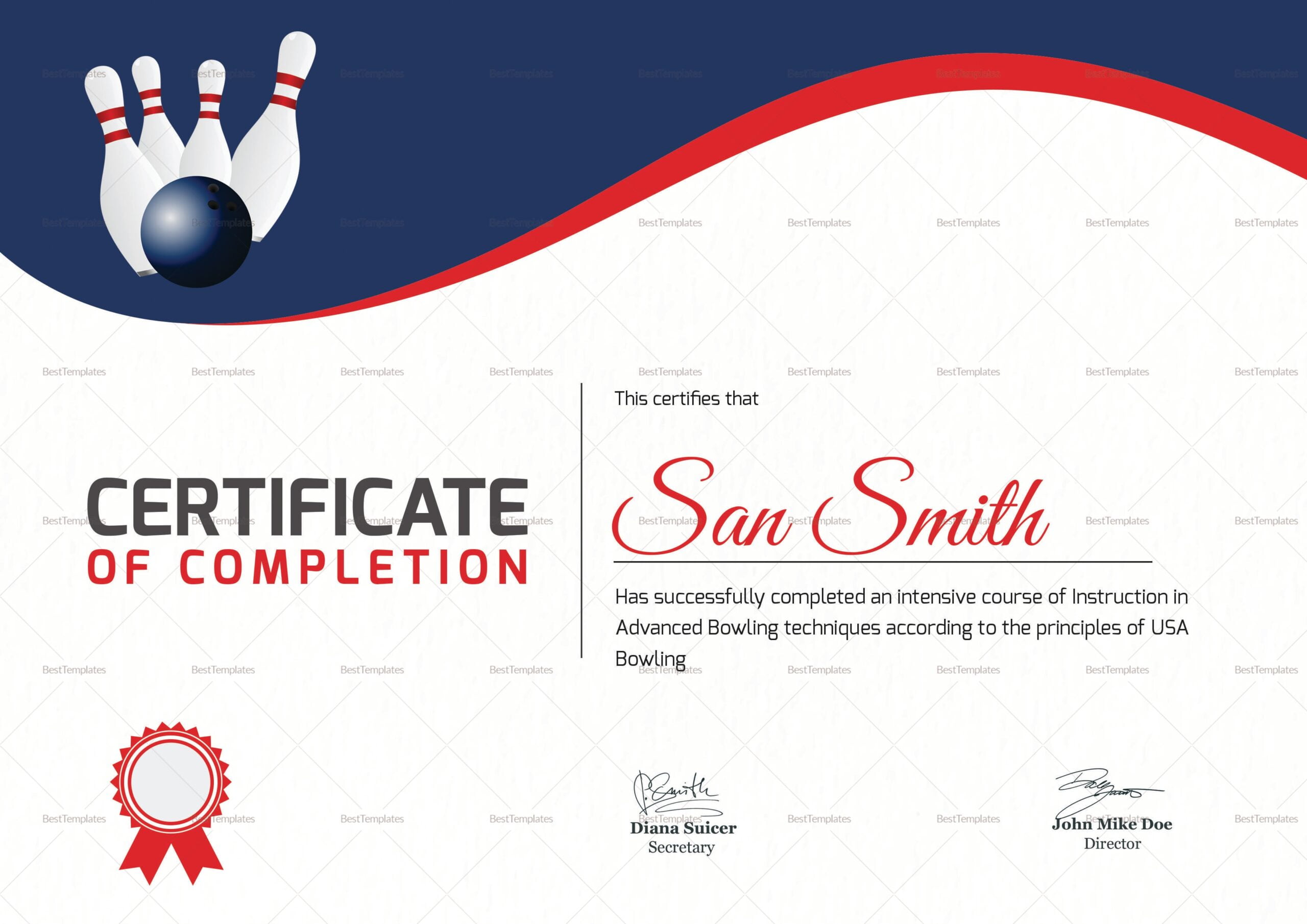 Printable Bowling Certificate Design Template In Word PSD
