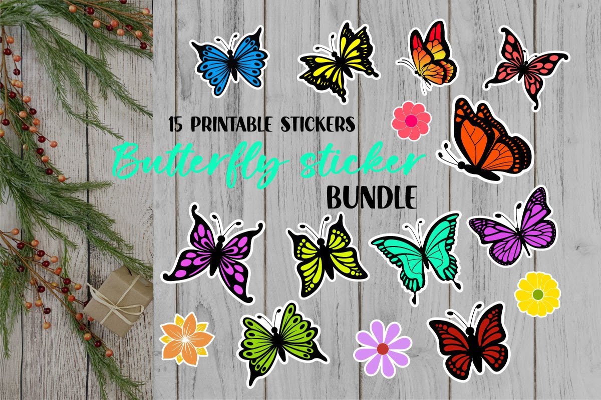 Printable Butterfly Stickers Bundle Grafik Von STCrafts Creative Fabrica