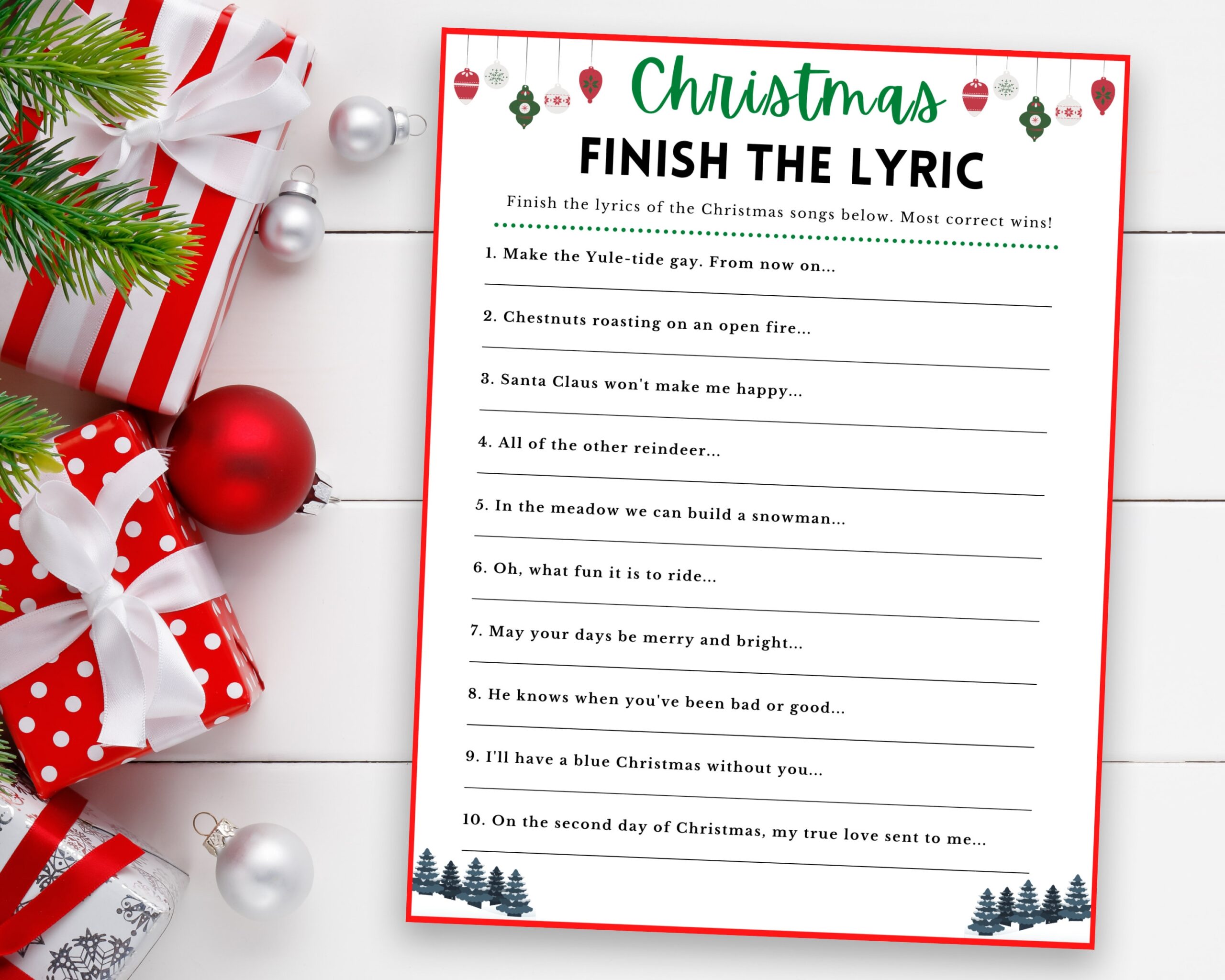 Finish The Christmas Lyrics Printable