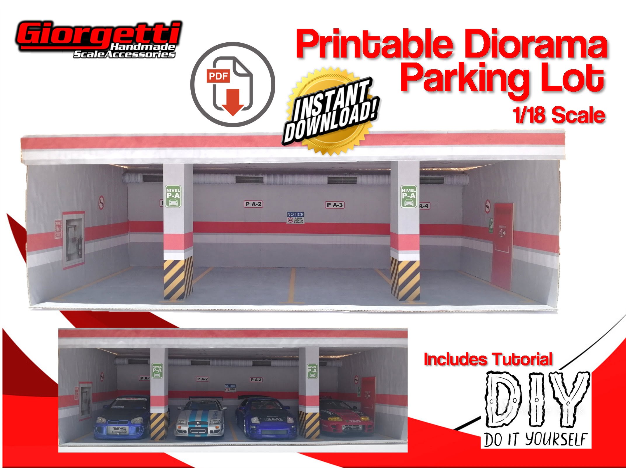 Printable Diorama Parking Lot 1 18 Scale Garage Diorama Etsy de