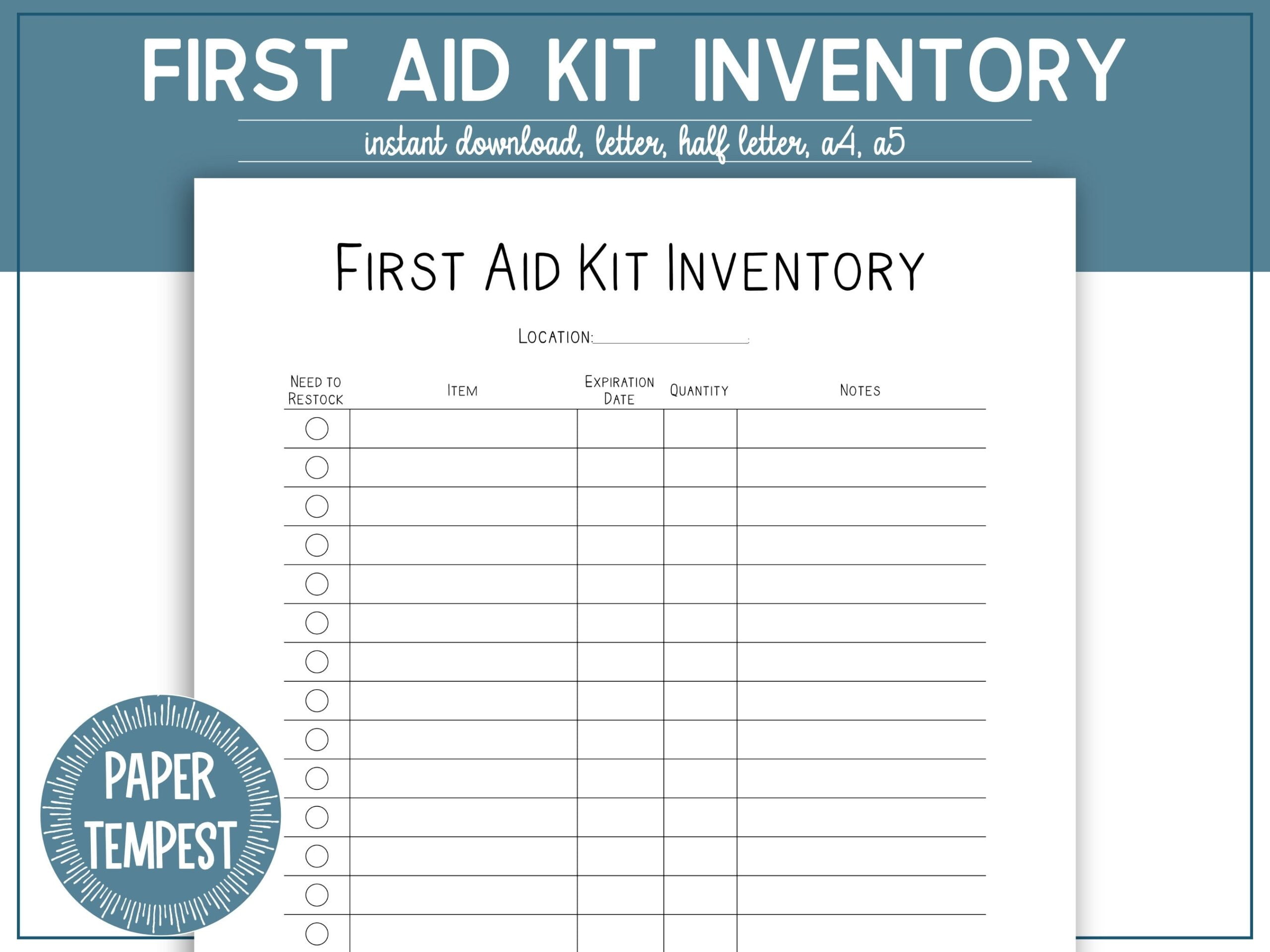 Printable First Aid Box Checklist Template