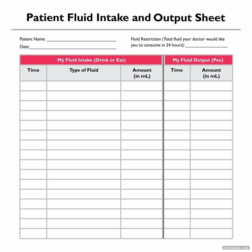 Printable Fluid Intake Charts Template For Use Printabler Nursing School Notes Fluid Chart