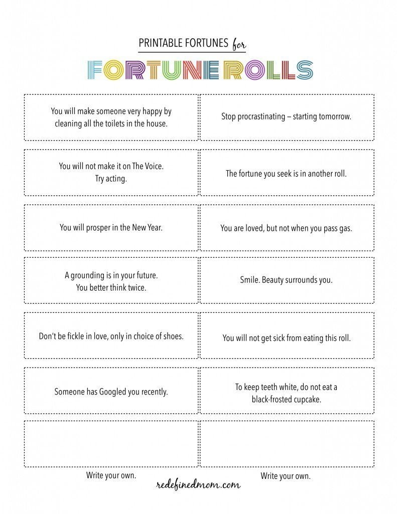 Printable Fortune Cookie Sayings Template