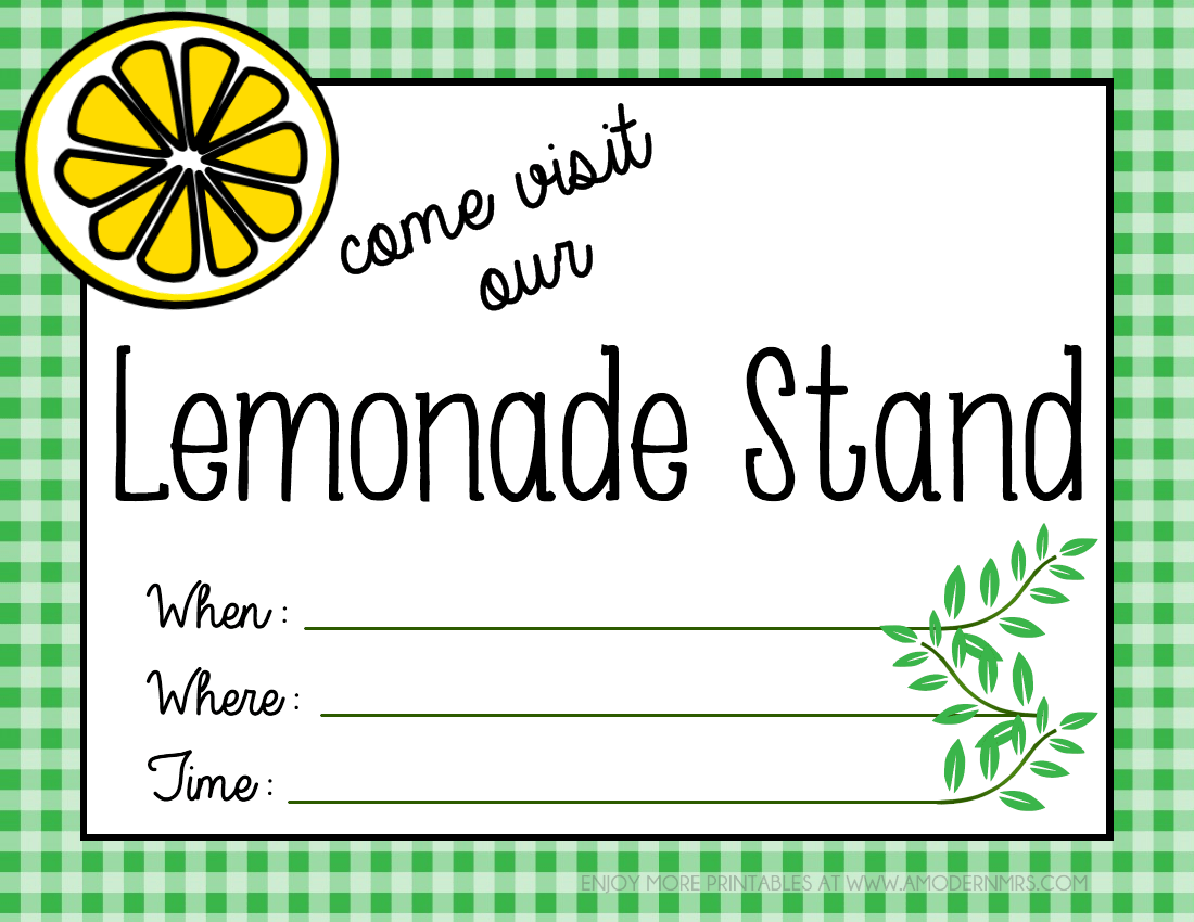 Printable Lemonade Stand Poster Menu A Modern Mrs Food Fashion And Family Fun Lemonade Stand Kids Lemonade Stands Lemonade Stand Sign