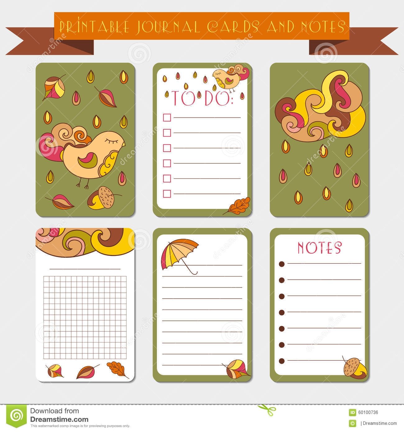 Printable Notes Journal Cards With Autmun Illustrations Template For Scrap Booking Wrapping Notepad Notebook Diary Stock Vector Illustration Of Lovely Accessories 60100736