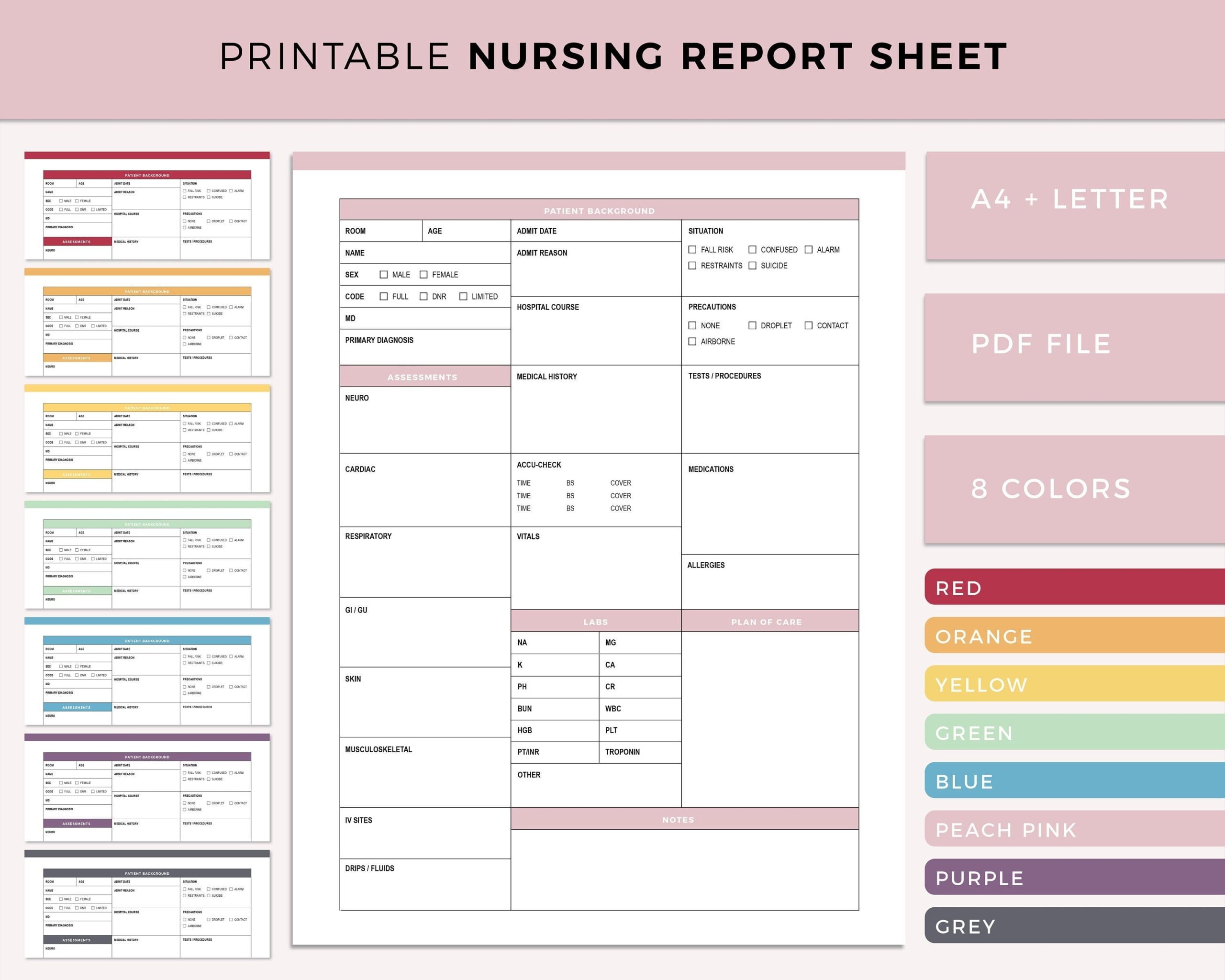 Printable Nursing Report Sheet Nurse Brain Sheet Single Etsy de