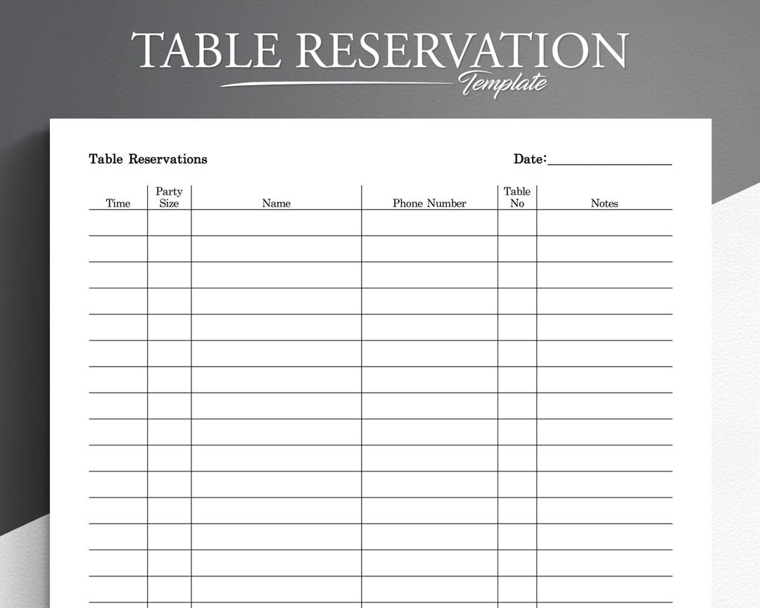 Printable Table Reservation List Restaurant Table Reservation Etsy de