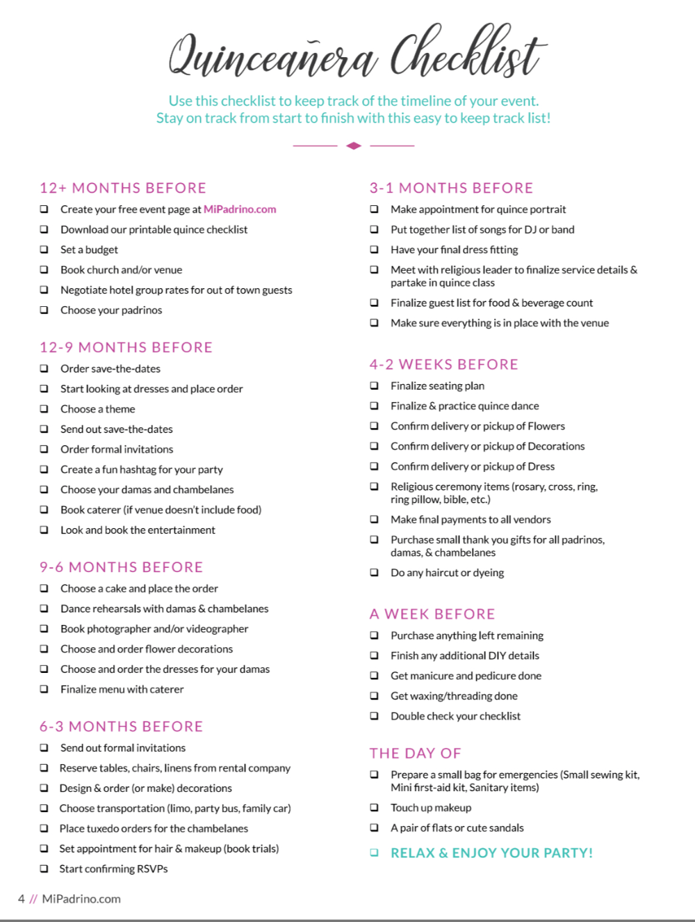 Quinceanera Checklist Quinceanera Checklist Quinceanera Quinceanera Planning Checklist