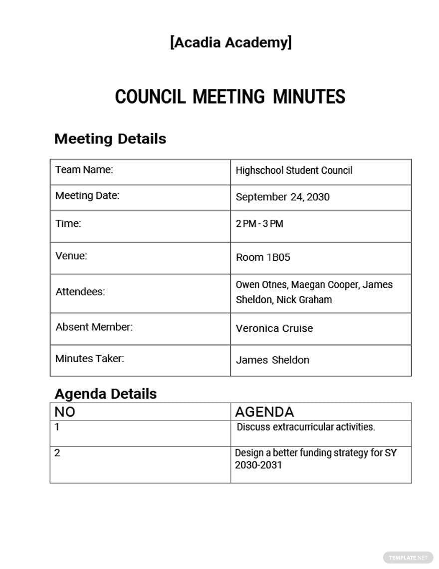 Resident Council Meeting Minutes Template Google Docs Word Apple Pages Template