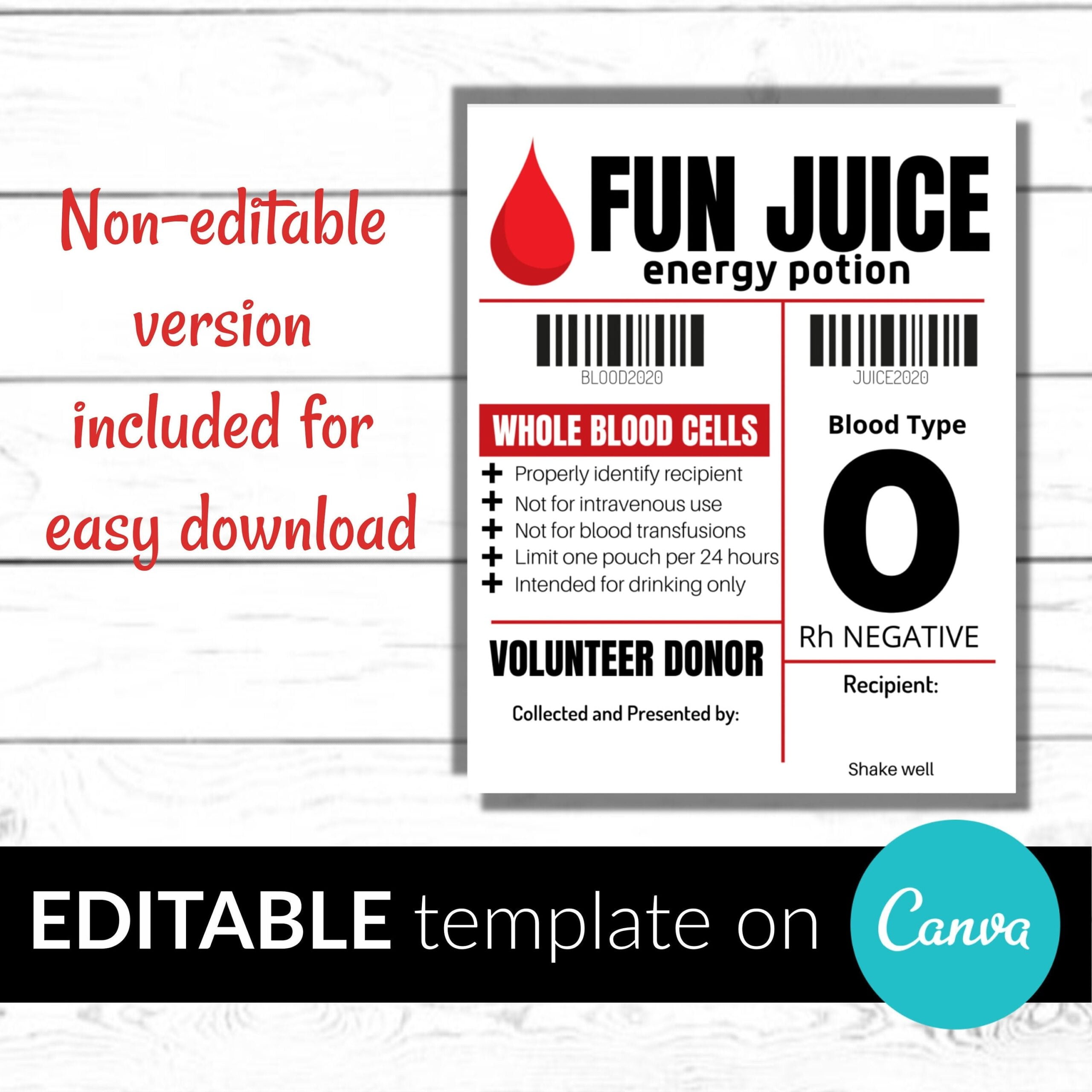 Rx Blood Bag Label EDITABLE AND PRINTABLE Tags 4 X Etsy sterreich