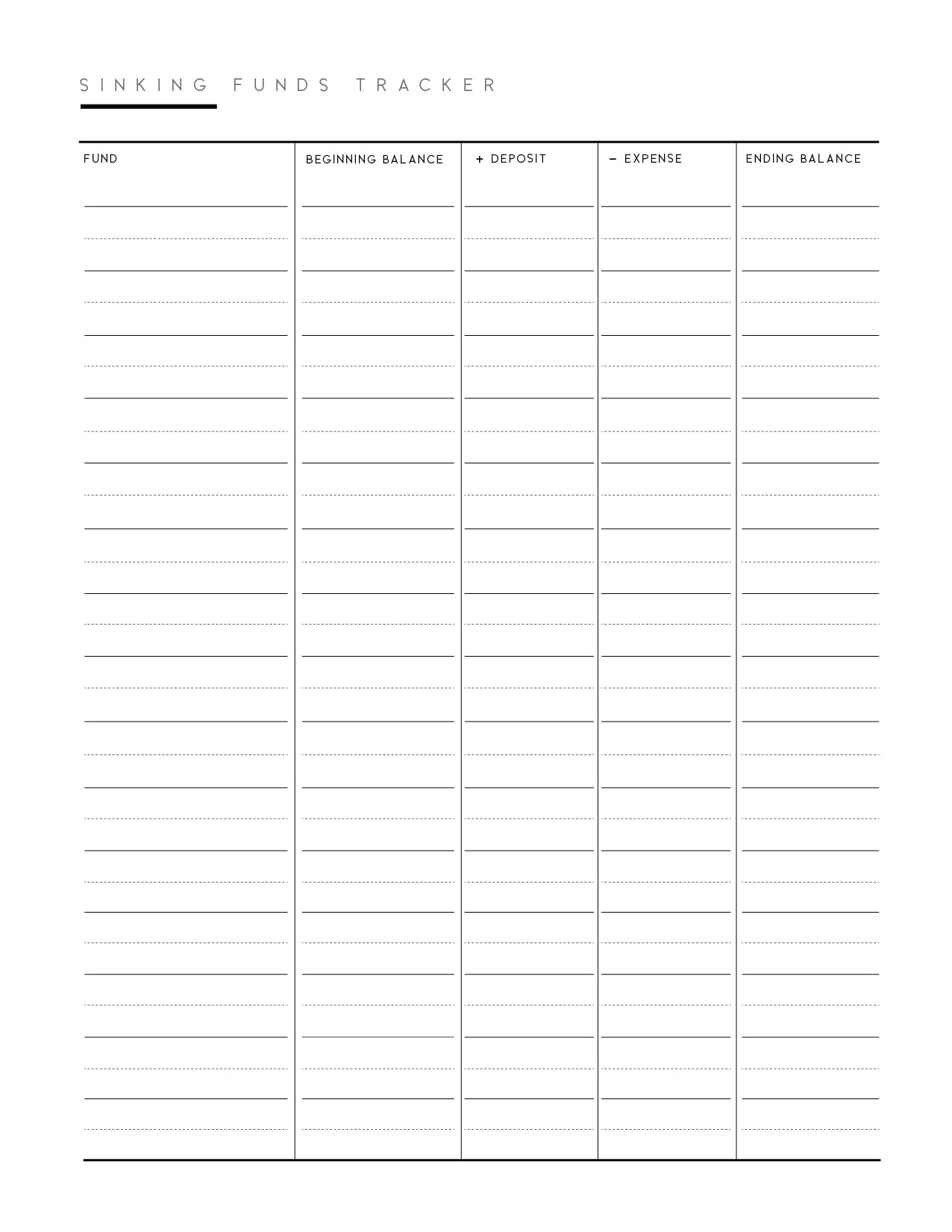 Printable Sinking Funds Template