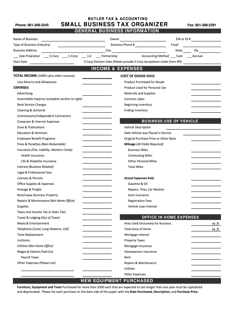 Small Business Tax Organizer Fill Out Sign Online DocHub