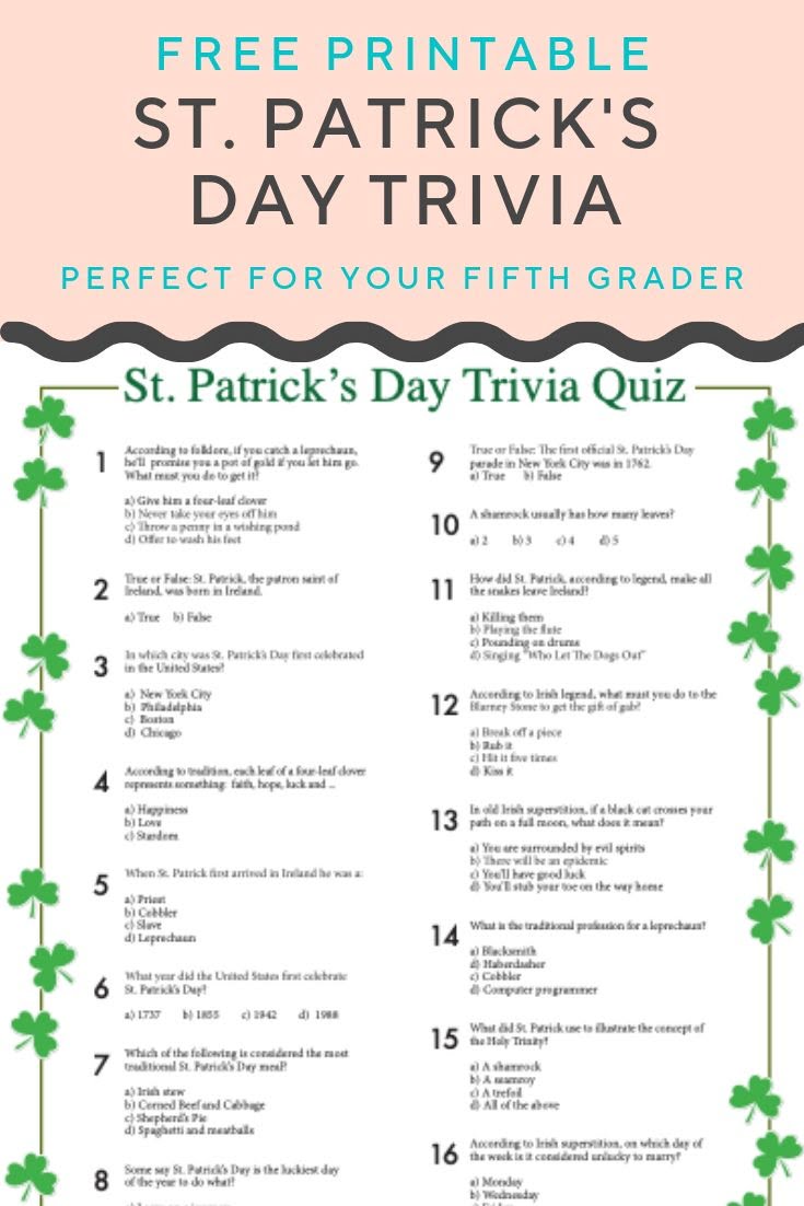 St Patrick s Day Trivia Worksheet Education St Patrick s Day Trivia Trivia Religion Activities
