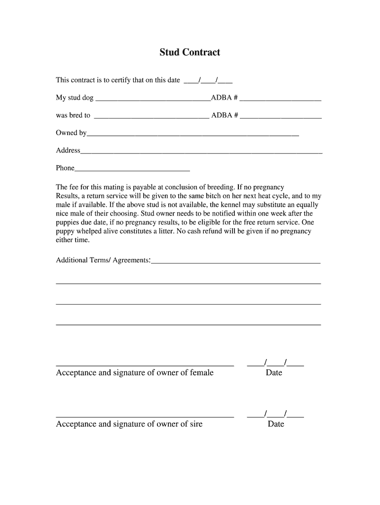 Printable Stud Dog Breeding Contract Template