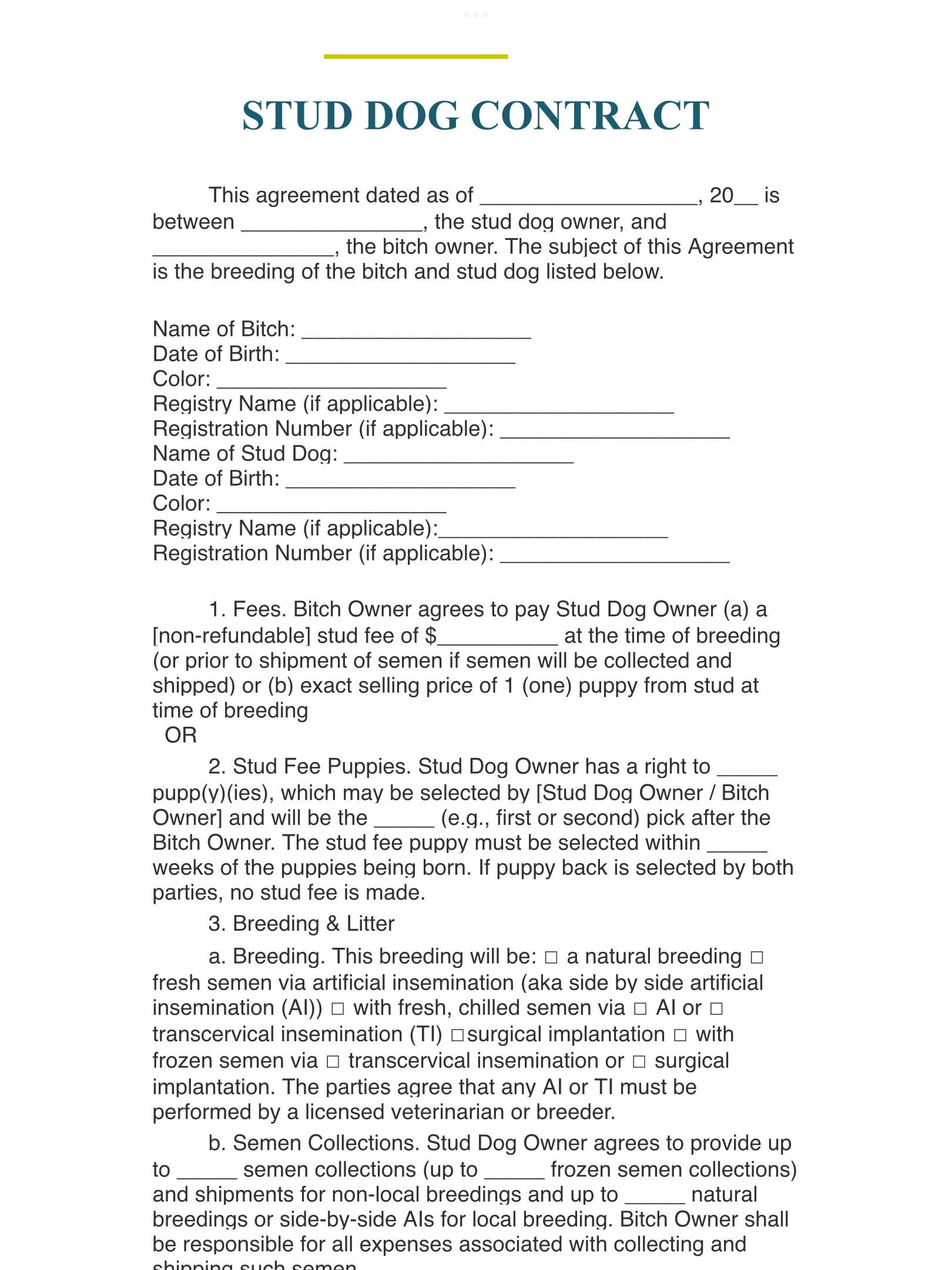 Stud Dog Owner Breeding Contract Etsy de