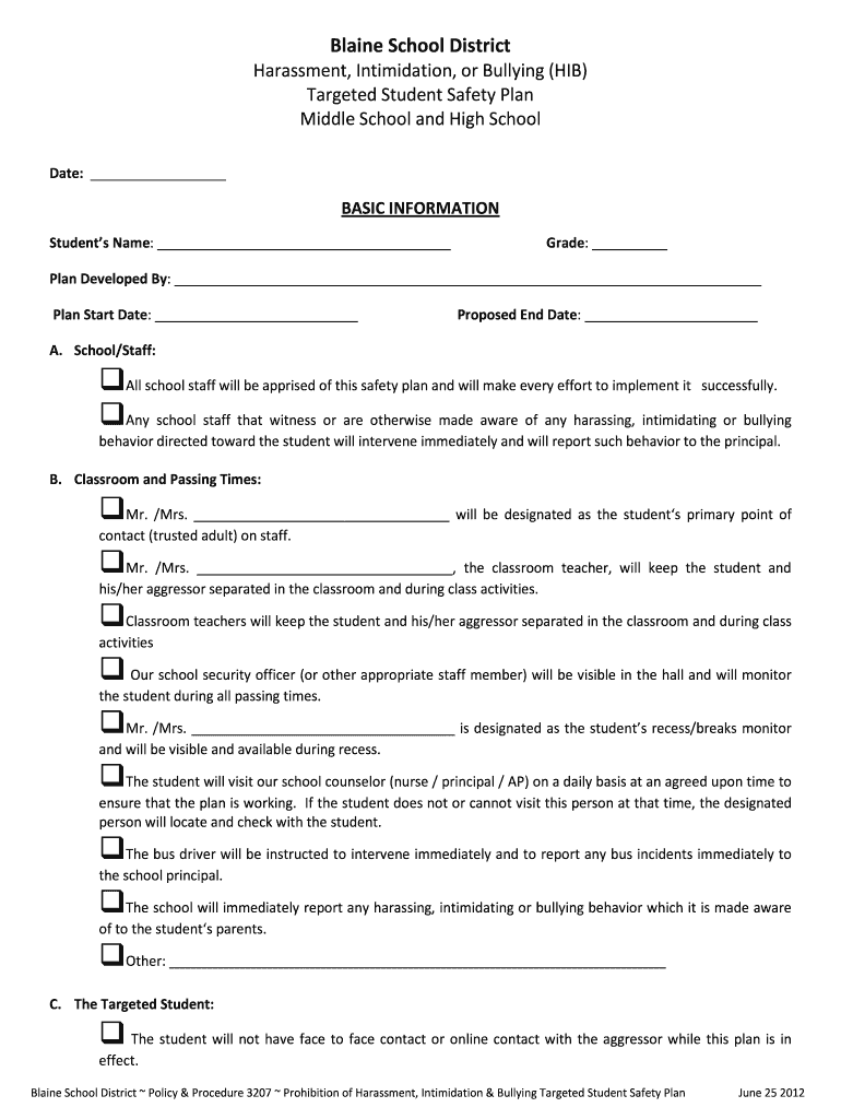 Printable Safety Plan Template For Students