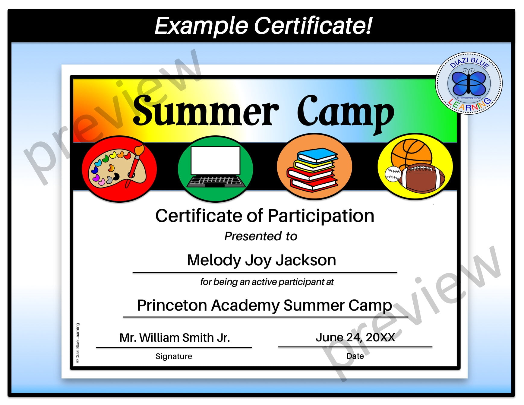 Summer Camp Certificates Editable Summer Camp Certificates Etsy de