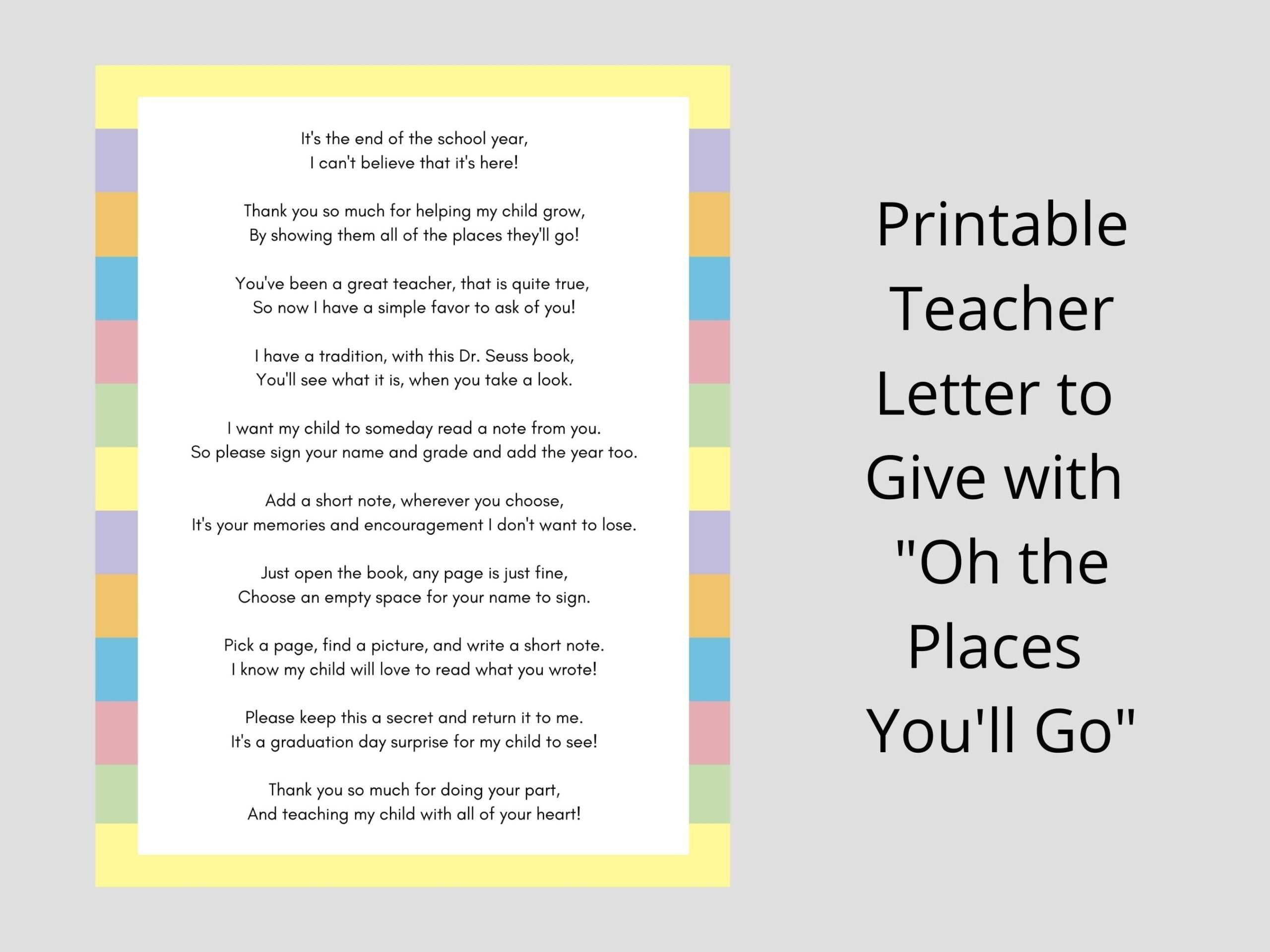 Teacher Letter For Oh The Places You ll Go By Dr Seuss Etsy de