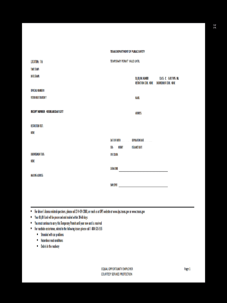 Printable California Temporary Driver's License Template