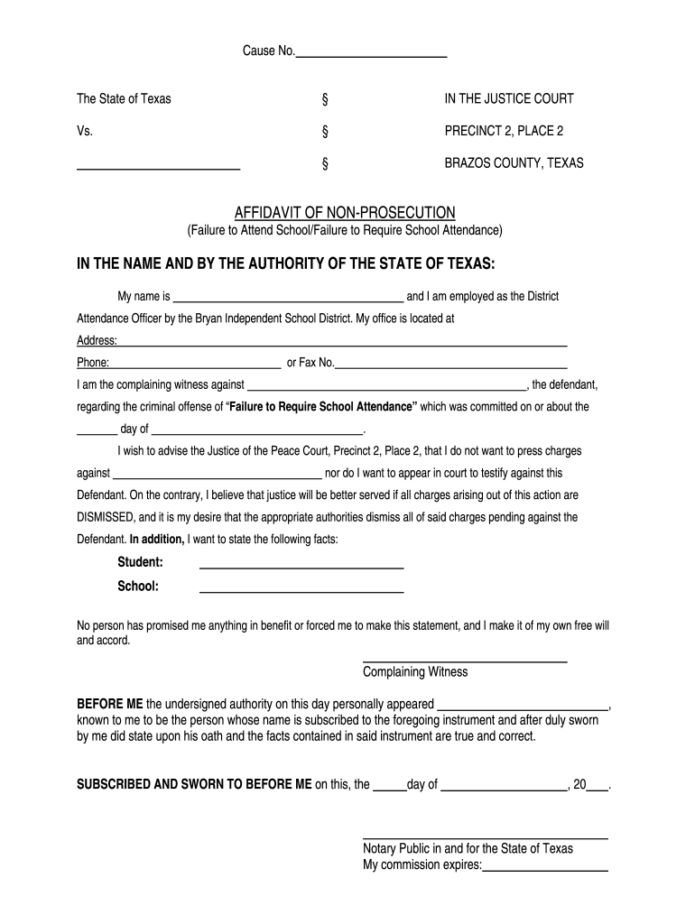 Texas Non Prosecution Form Fill Online Printable Fillable Blank PdfFiller