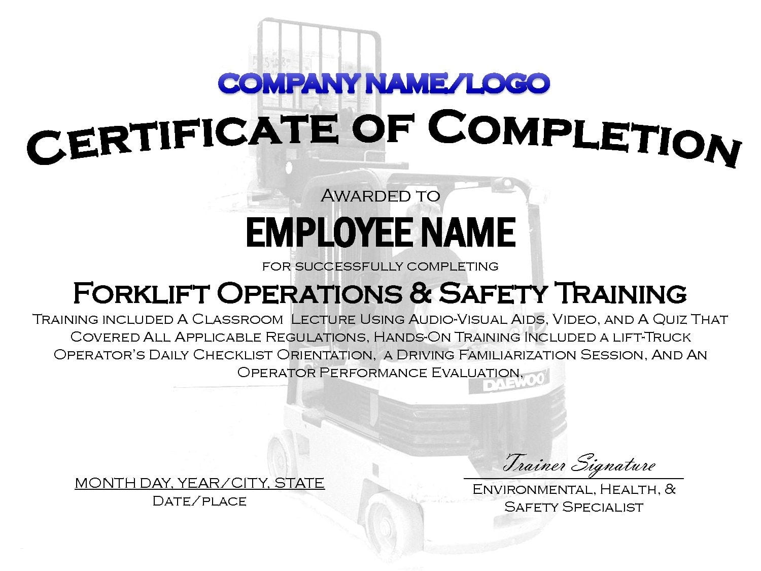 The Outstanding Best Solutions For Forklift Certification Template On Form For Forklift Certificat Training Certificate Certificate Templates Forklift Training