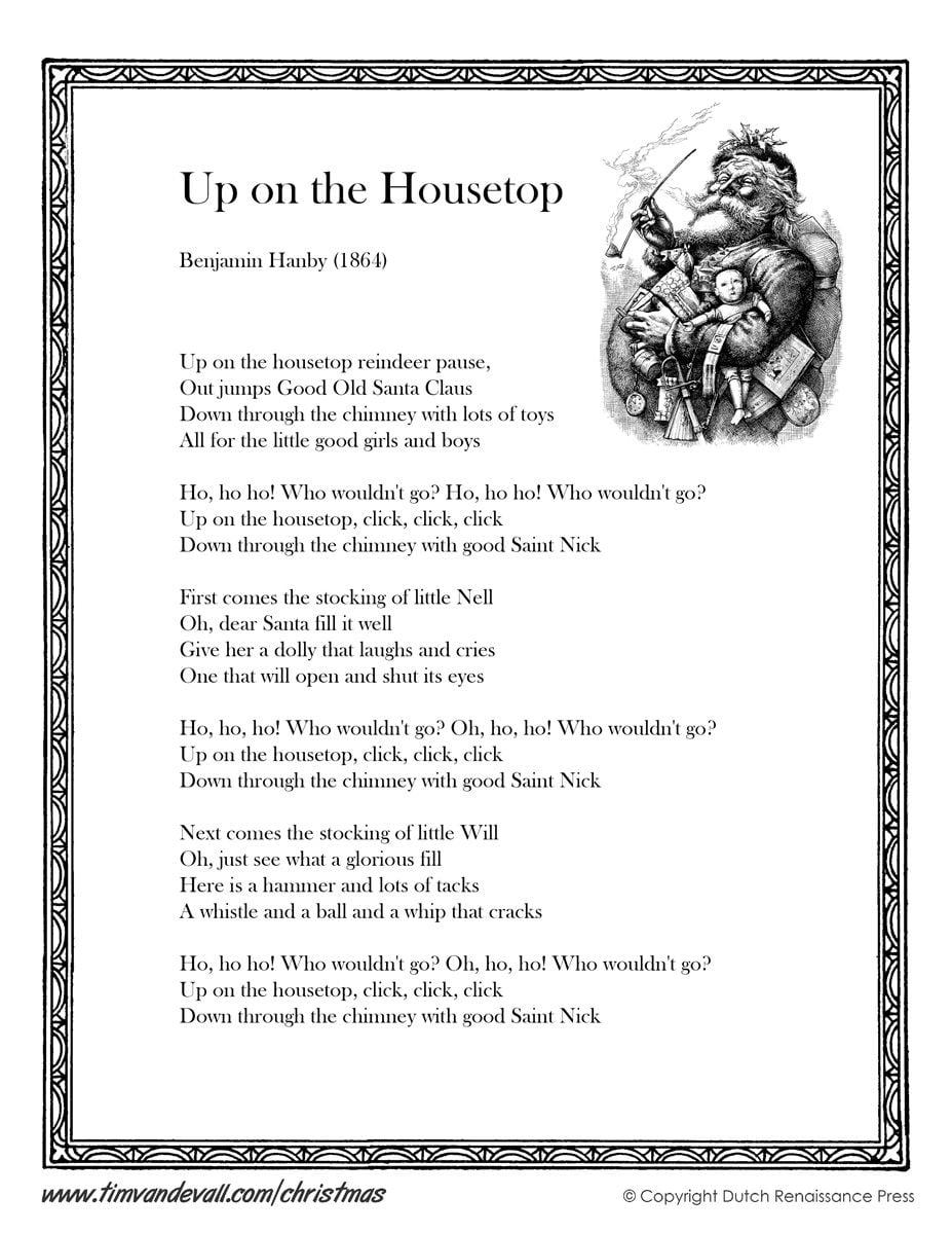 Up On The Housetop Lyrics Printable Christmas Lyrics Christmas Lyrics Christmas Songs Lyrics Christmas Carols Songs
