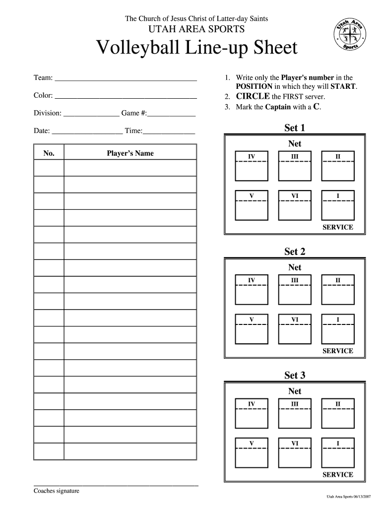 Volleyball Lineup Sheet Fill Online Printable Fillable Blank PdfFiller